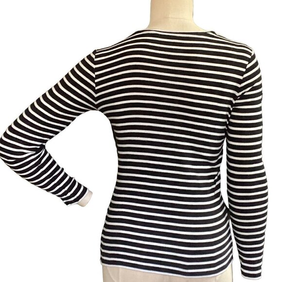 Caslon Striped Round Neck Long Sleeve Cotton Tee Top M Black & White 42i - Picture 5 of 7